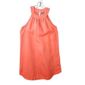 Antibes Blanc Halter Linen Round Hem Casual Relaxed Salmon Key Hole Midi Dress M